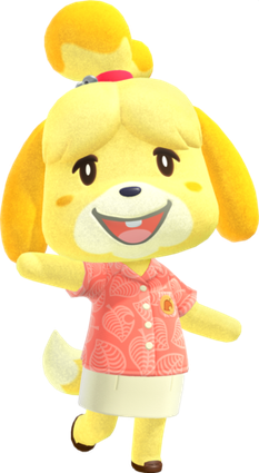 Imagem da personagem Isabelle da franquia de jogos Animal Crossing.